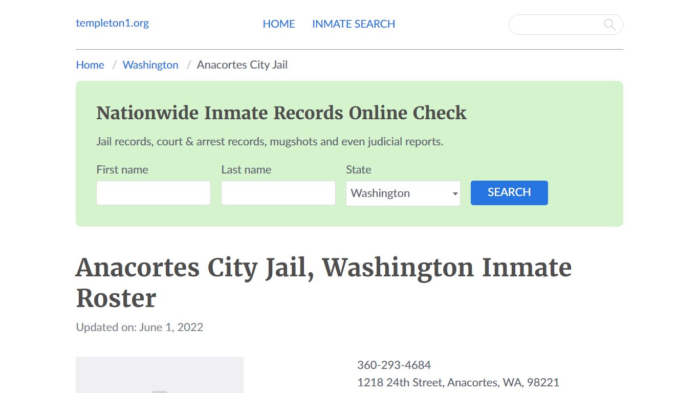 Anacortes City Jail, Washington Inmate Booking